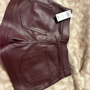 Abercrombie & Fitch High Waist Leather Shorts - Burgundy